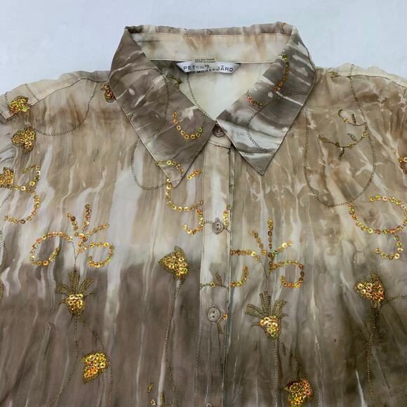 Peter Nygard Woman Sz 18 Gold Holographic Sparkle Semi Sheer Long Sleeve Blouse - Picture 12 of 12